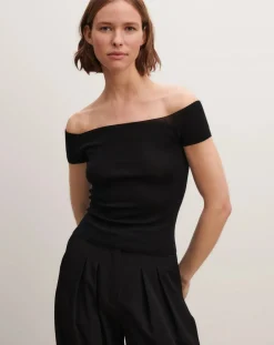 Cashmere and Silk Bardot Collar Knit Top