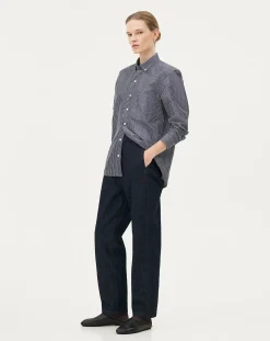 Curtis Blue stripes Upcycled Cotton Long Sleeve Shirt