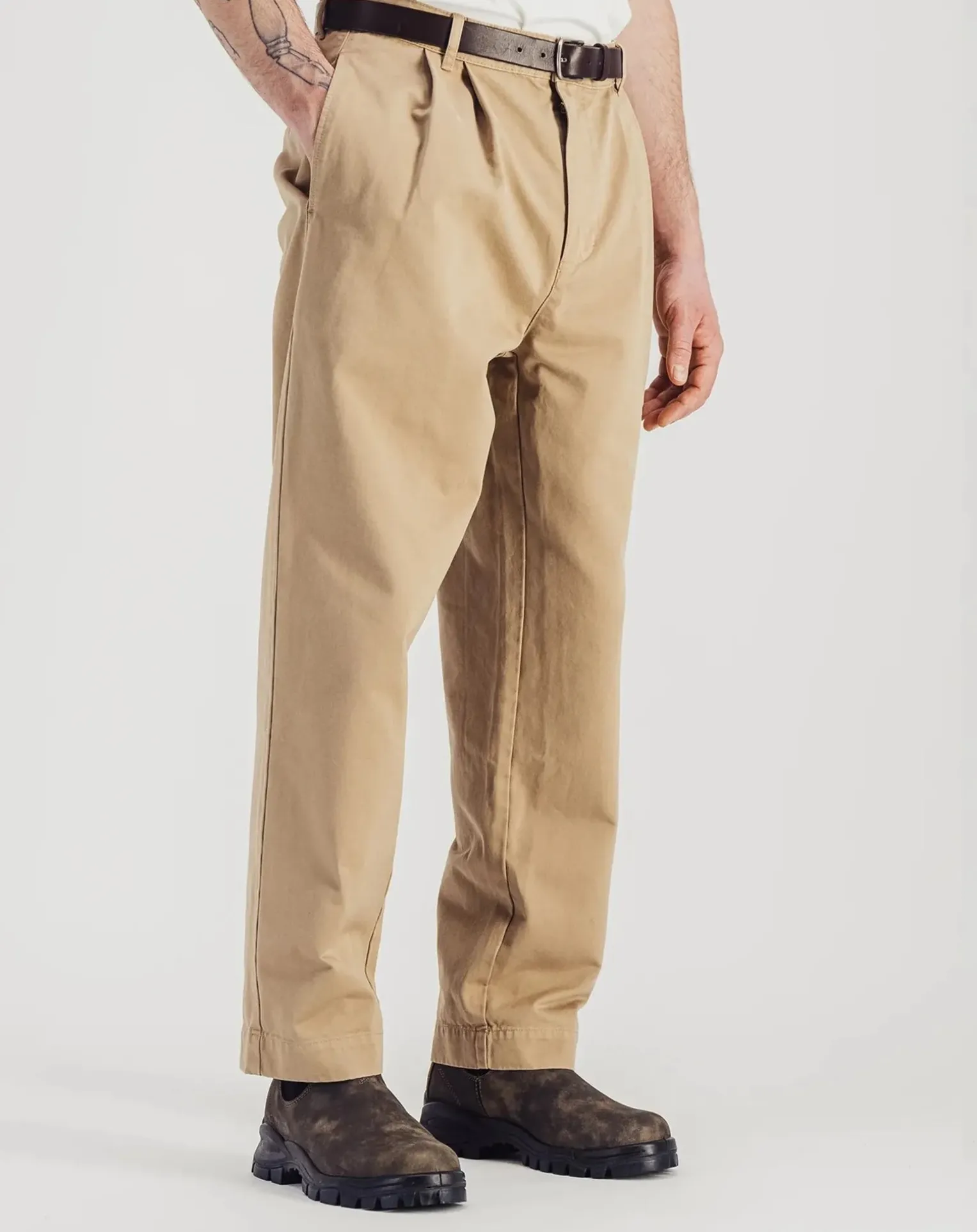 Double Pleats Twill Cotton Pants