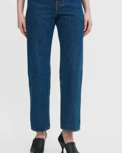 High Waisted Cropped Cotton Jeans