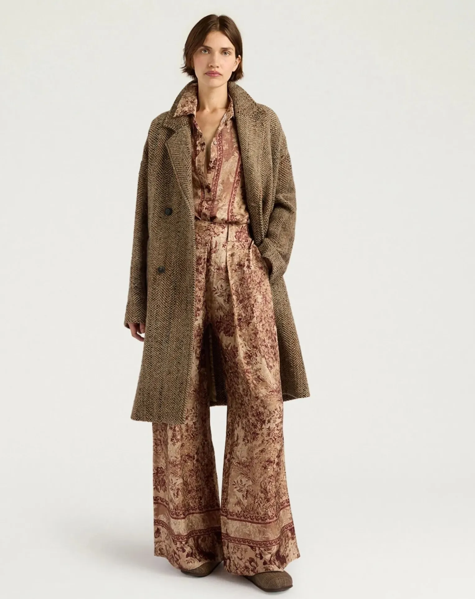 Lancaster Herringbone Virgin Wool Coat
