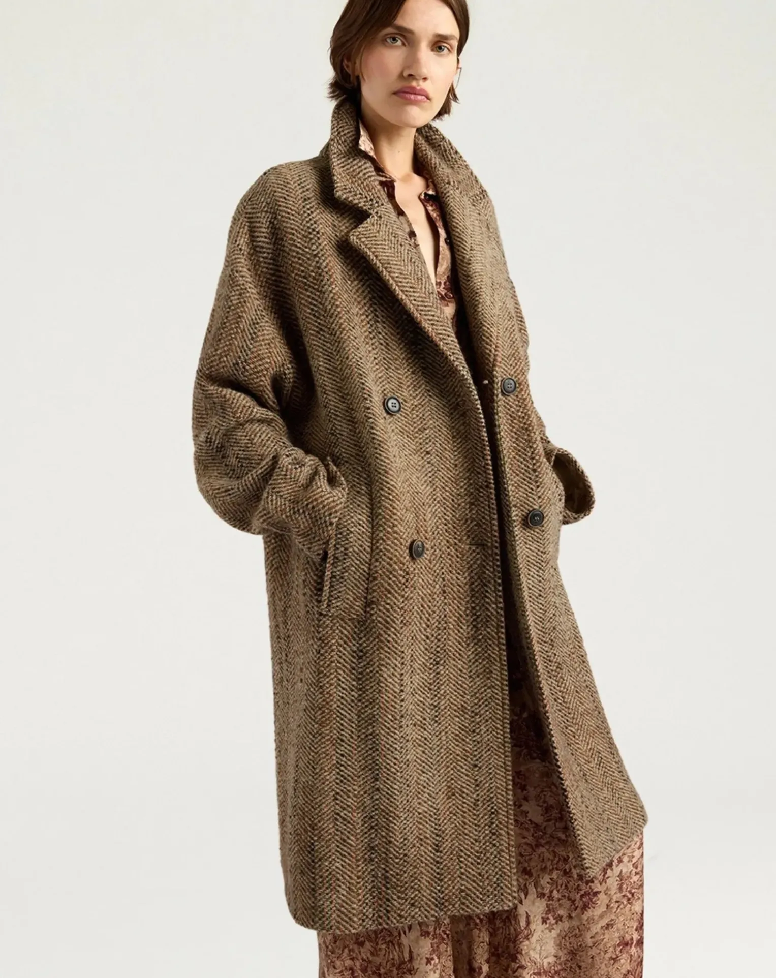 Lancaster Herringbone Virgin Wool Coat