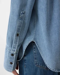 Long-sleeved cotton shirt with lavaliere collar