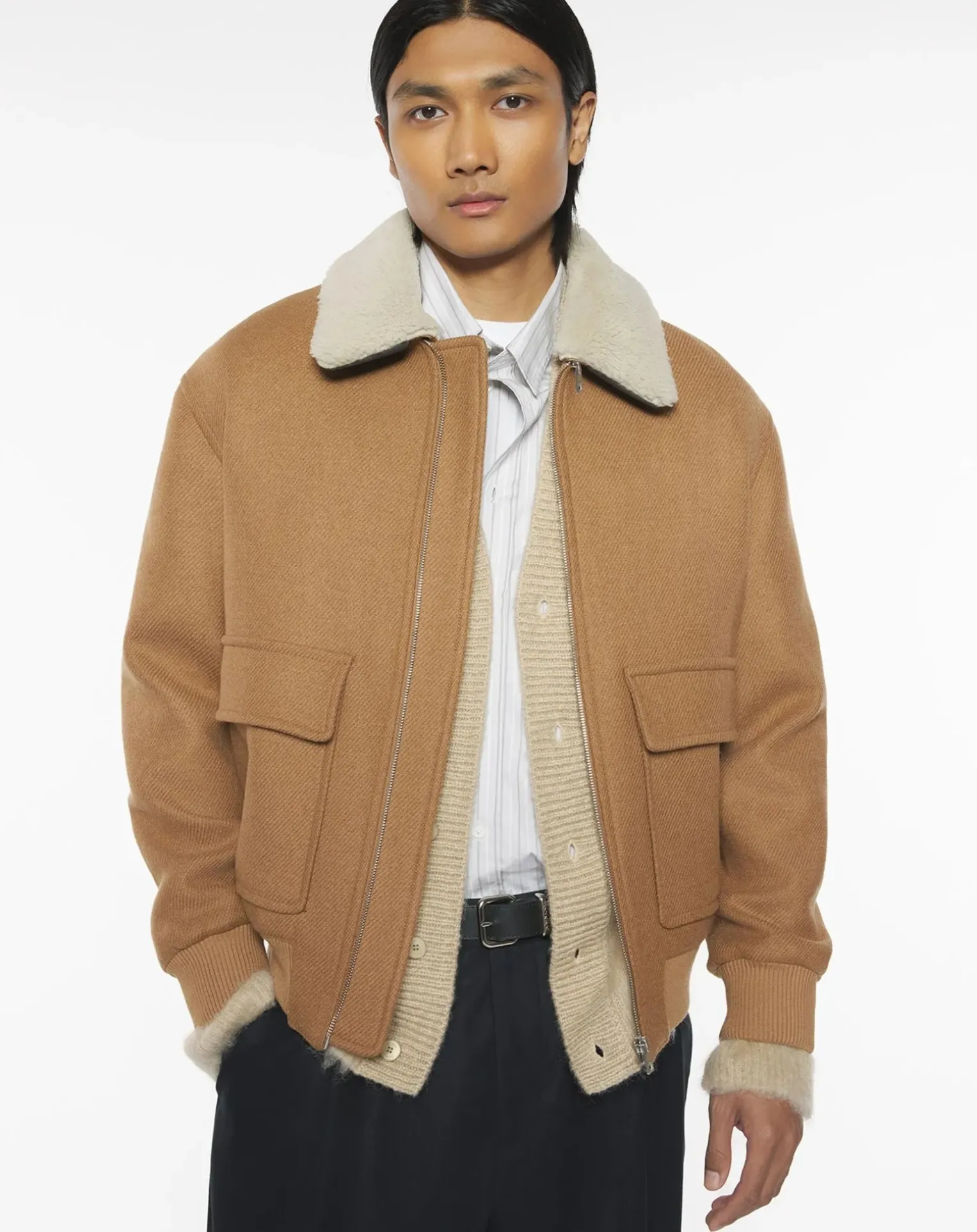 Recycled Wool Sheepskin Collar Jacket