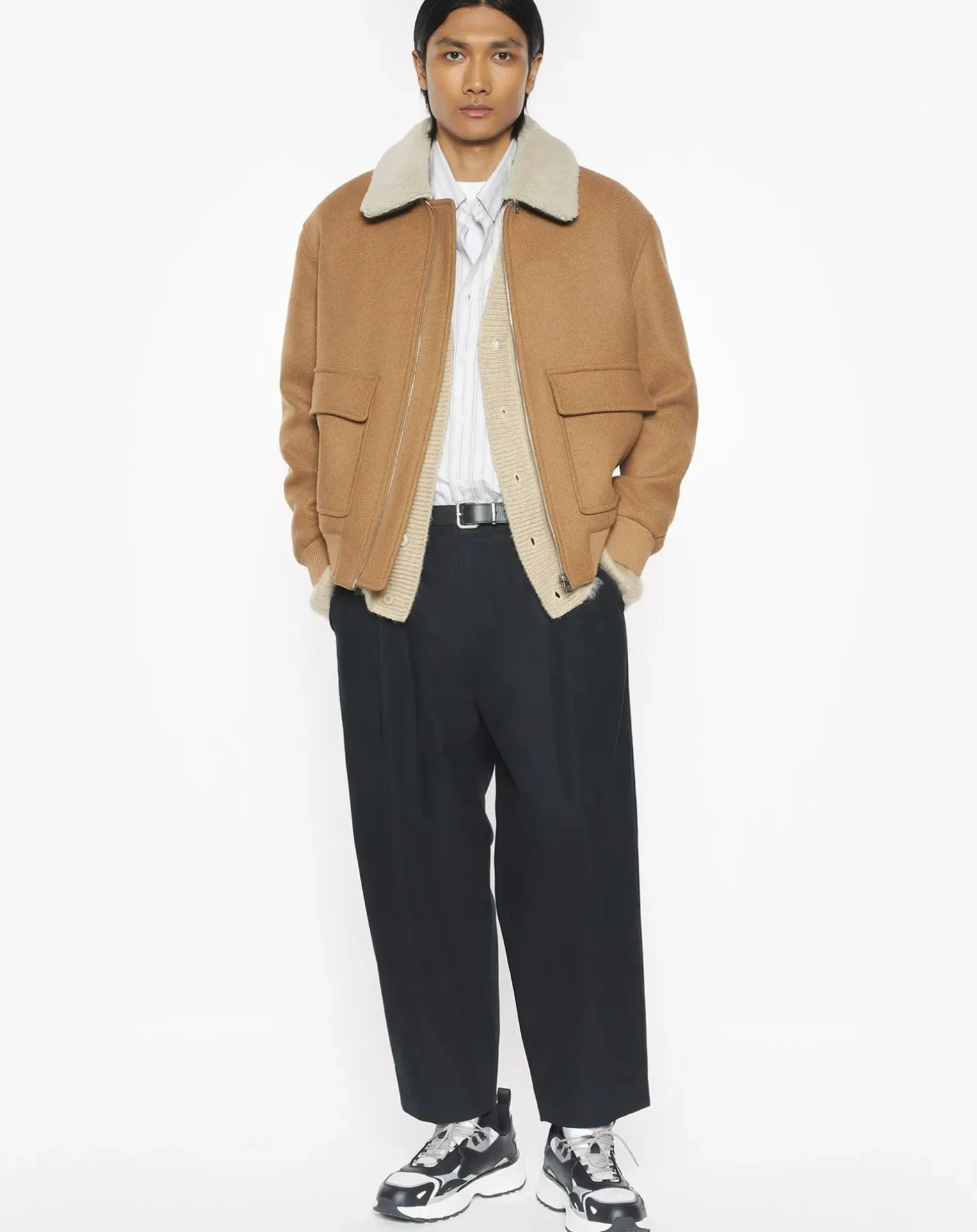 Recycled Wool Sheepskin Collar Jacket