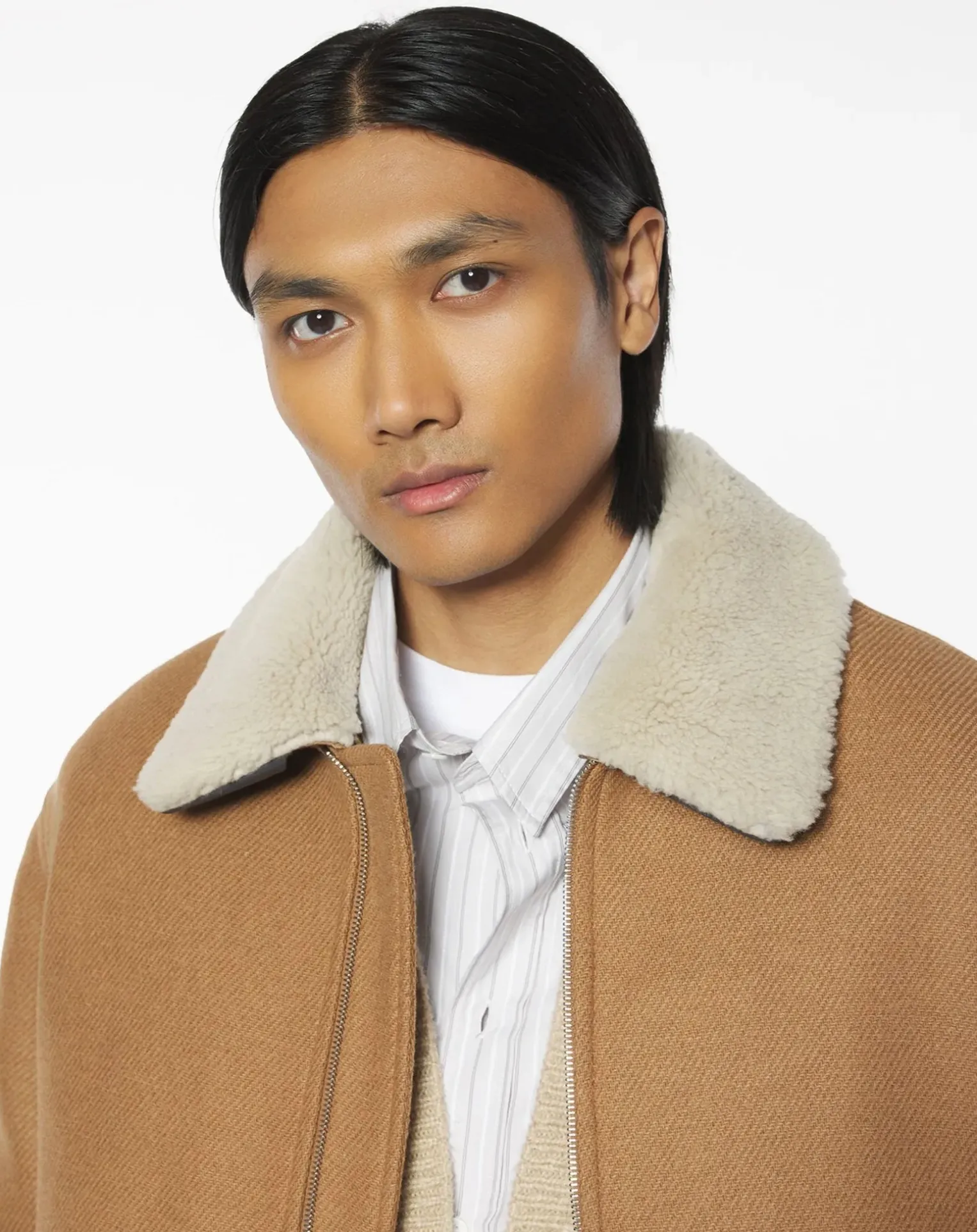 Recycled Wool Sheepskin Collar Jacket