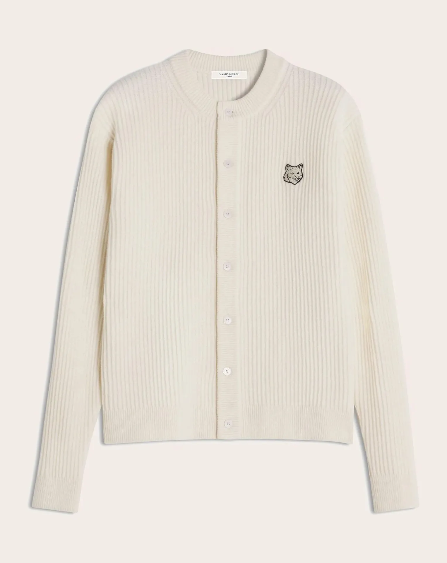 Ribbed Wool Fox Head Cardigan