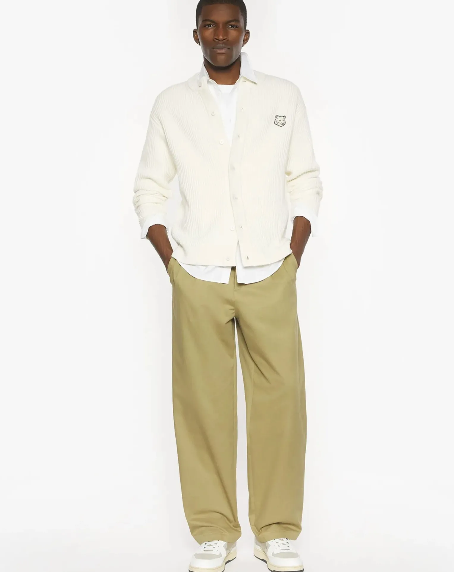 Ribbed Wool Fox Head Cardigan